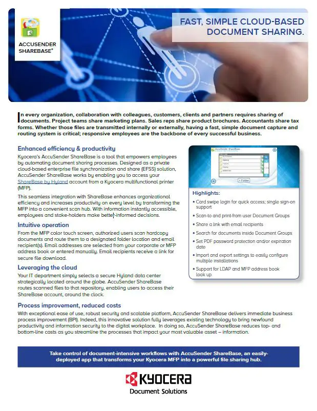 Kyocera, Software, Document Management, Accusender Sharebase, Ditto Copy Systems