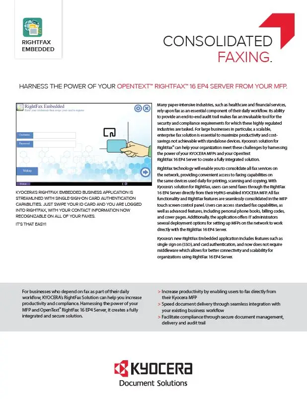 Kyocera, Software, Document Management Kyocera, Rightfax Embedded, Ditto Copy Systems