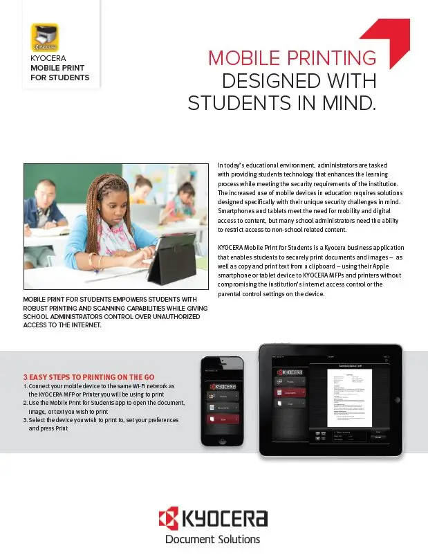 Kyocera, Software, Mobile, Cloud, Mobile Print For Students, education, Ditto Copy Systems