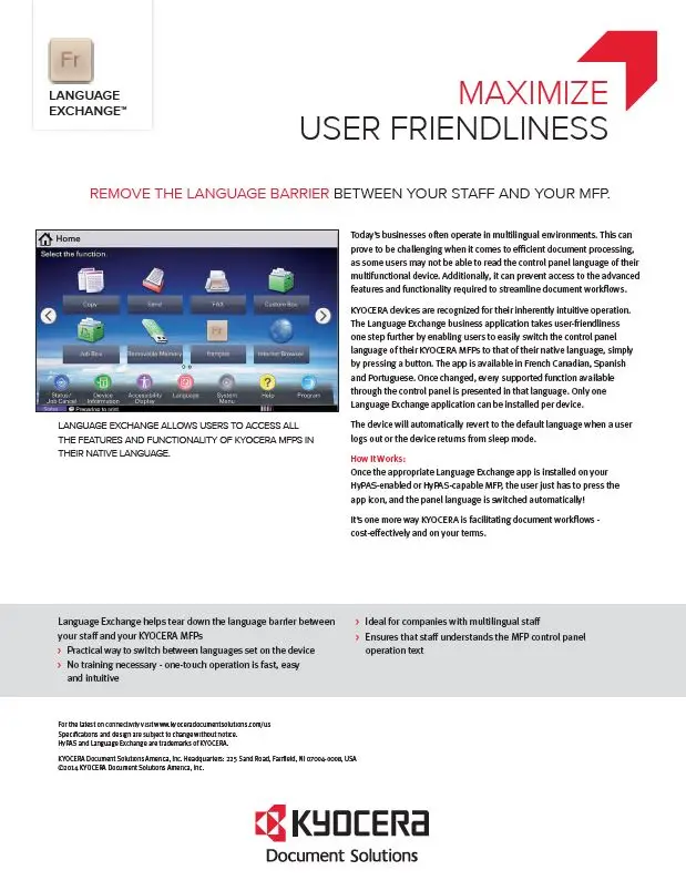 Kyocera, Software, Network Device Management, Language Exchange, Ditto Copy Systems