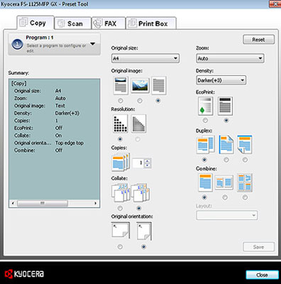 Program Function, Kyocera, Environment, Ditto Copy Systems